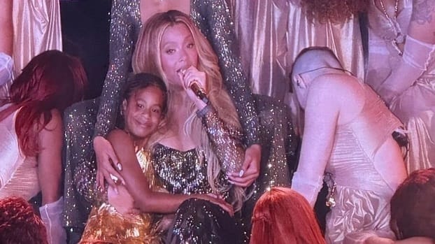 beyonce shares the spotlight with daughters blue ivy and rumi during an emotional moment on stage at the cowboy carter tour kick